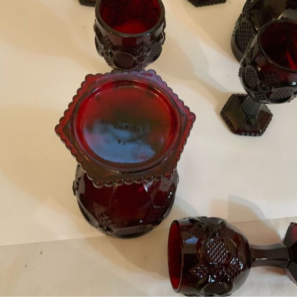 Vintage Avon Cape Cod 1876 Ruby Red Footed Cordial Glasses Goblets Set of 8 A1 - Picture 7 of 10